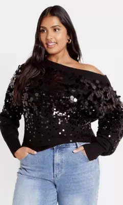 Braylin Boat Neck Sequin Jumper by City Chic