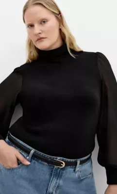 Sheer Sleeve Sweater by City Chic