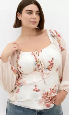 Shayla Floral Print Frill Top by City Chic