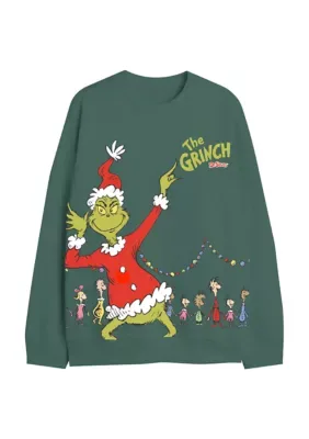 The Grinch Grinching Around Graphic Crew Fleece Sweatshirt
