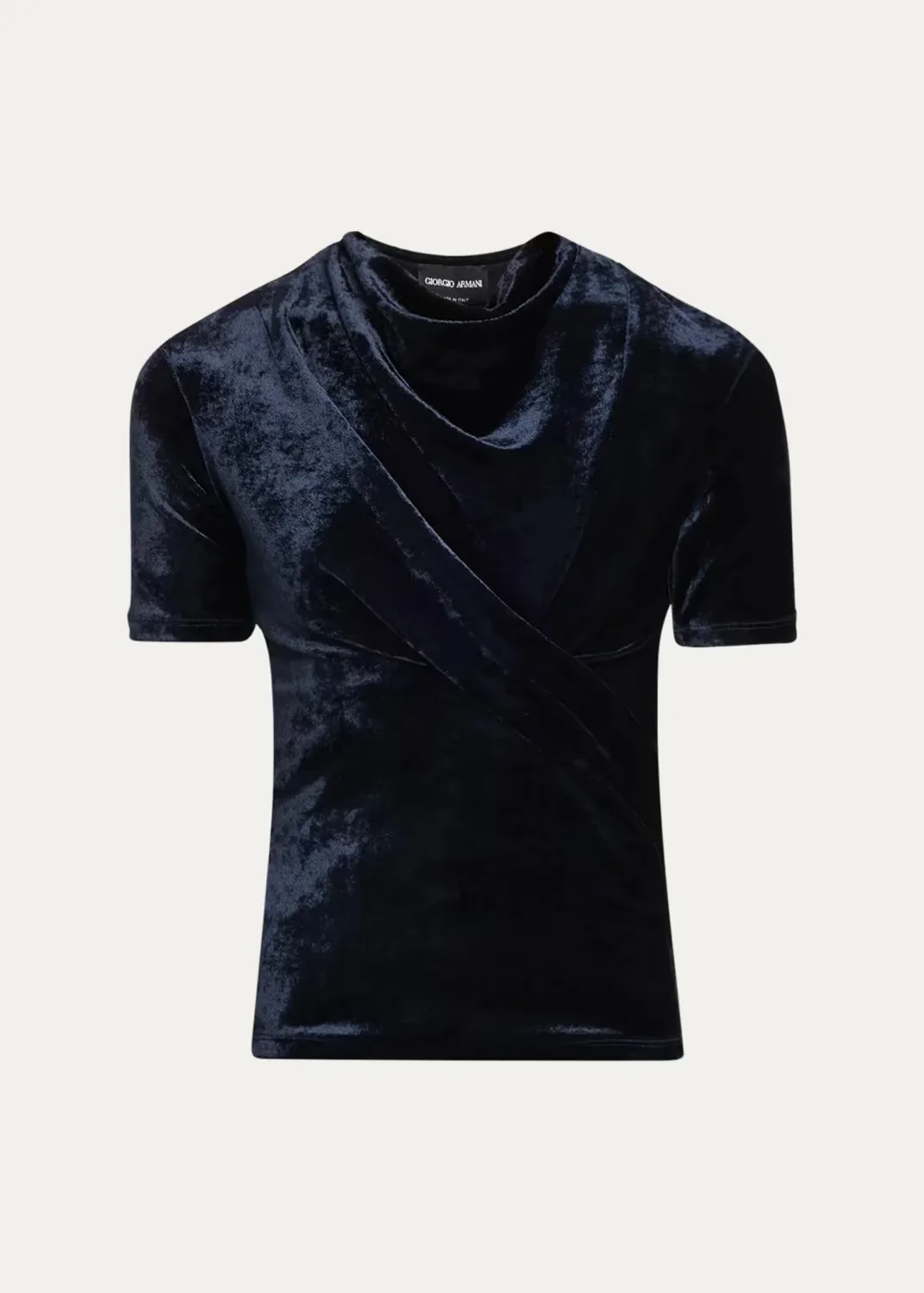 Cowl-Neck Draped Velvet Short-Sleeve Top by Armani