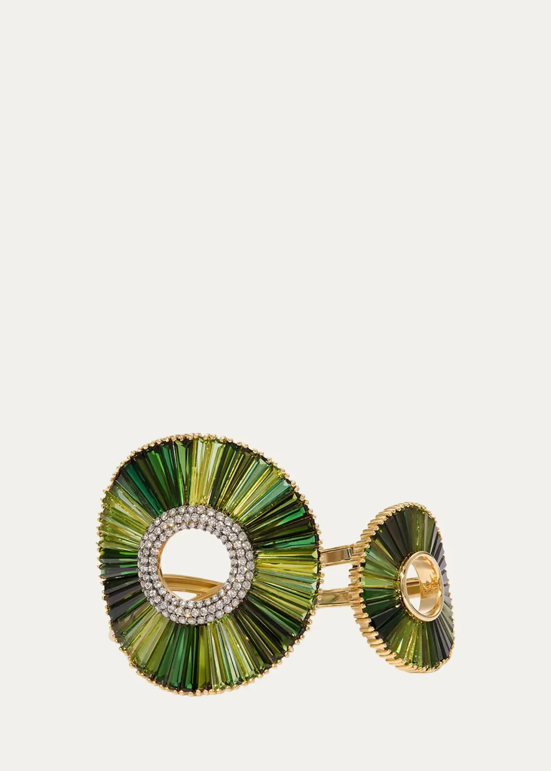 Open Sensu 18K Yellow Gold, Green Tourmaline & 1.17 TCW Diamond Cuff by Nak Armstrong