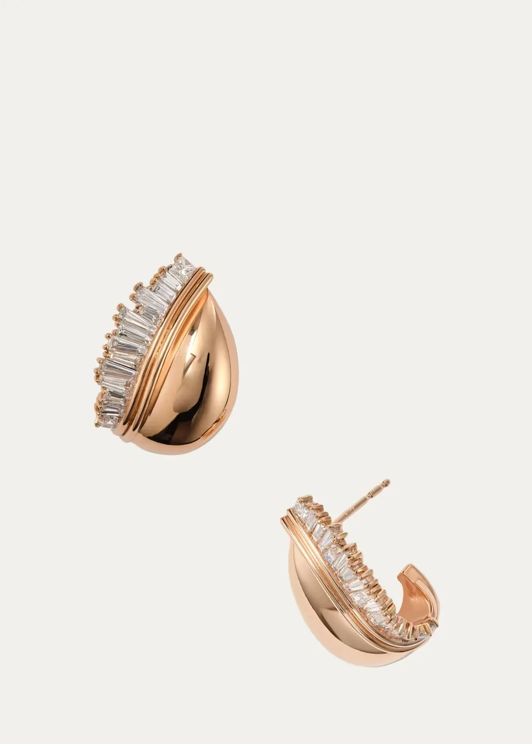 Side Ruched Teardrop 18K Rose Gold & 1.26 TCW Diamond Hoop Earrings by Nak Armstrong