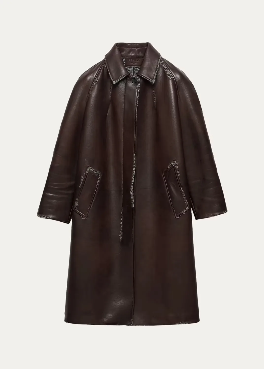 Bonded Leather Houndstooth Long Coat