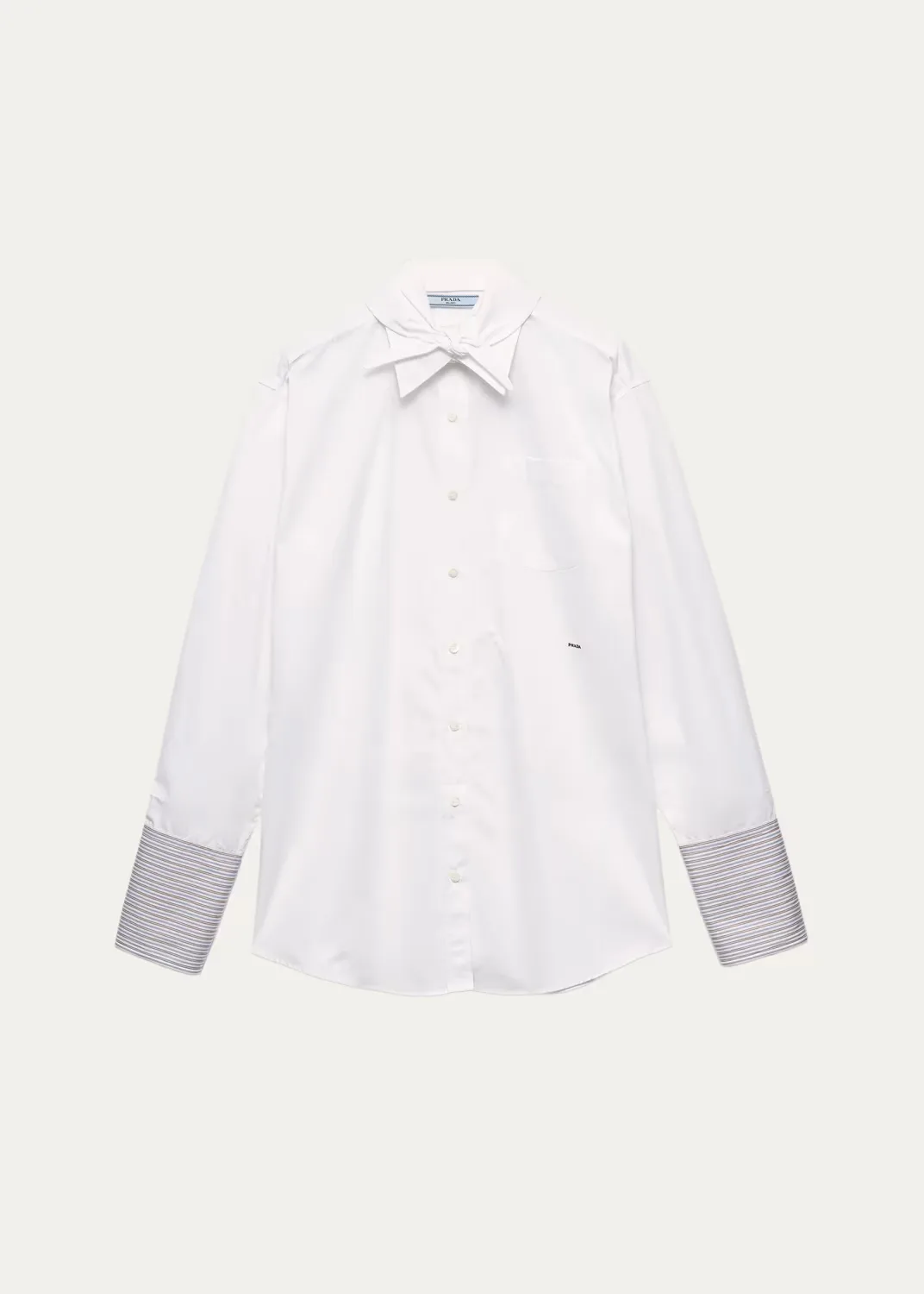 Striped-Cuff Cotton Poplin Button-Down Shirt with Scarf by Prada