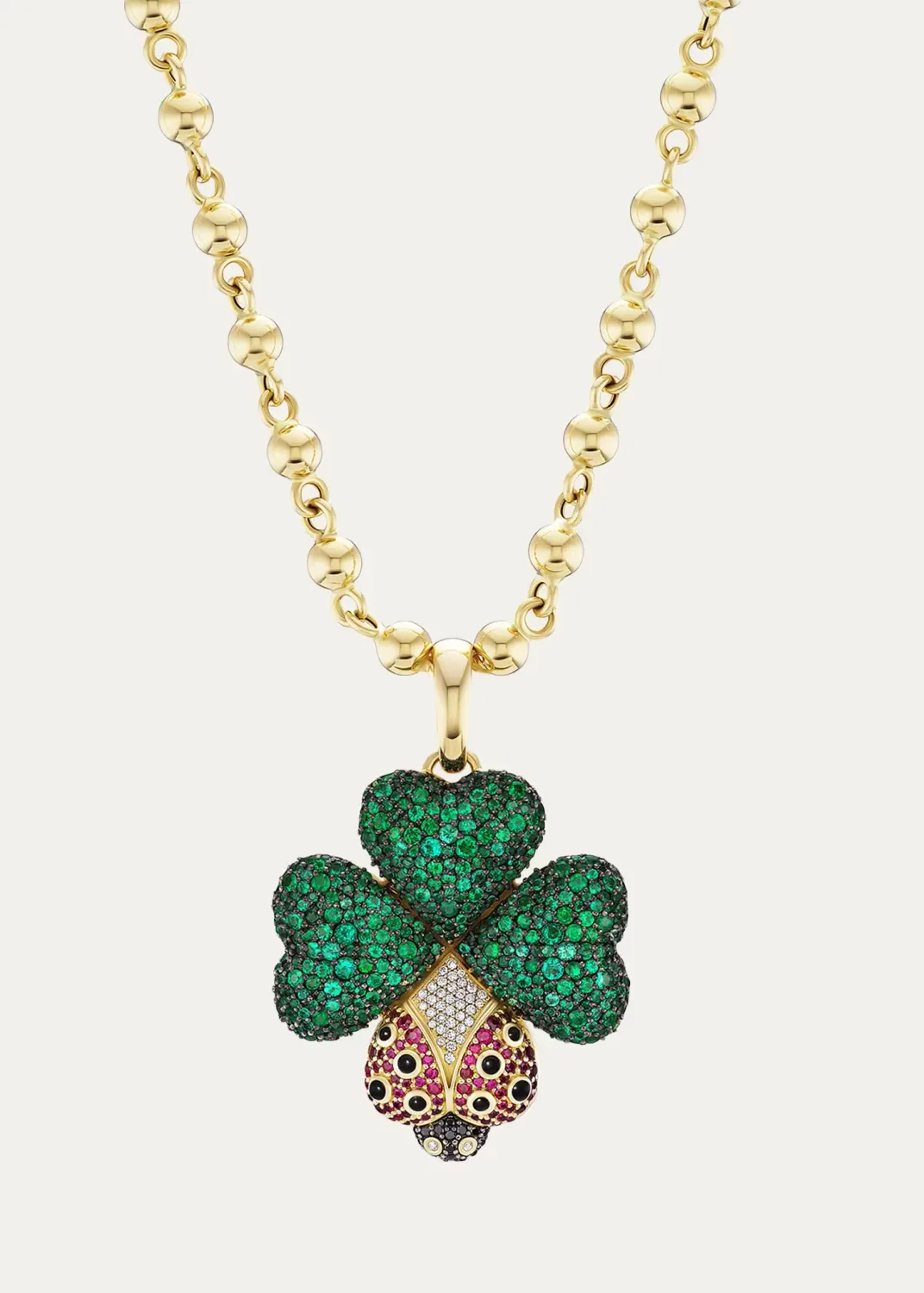 18K Clover Heart Ladybug Pendant Necklace by Grace Winfrey