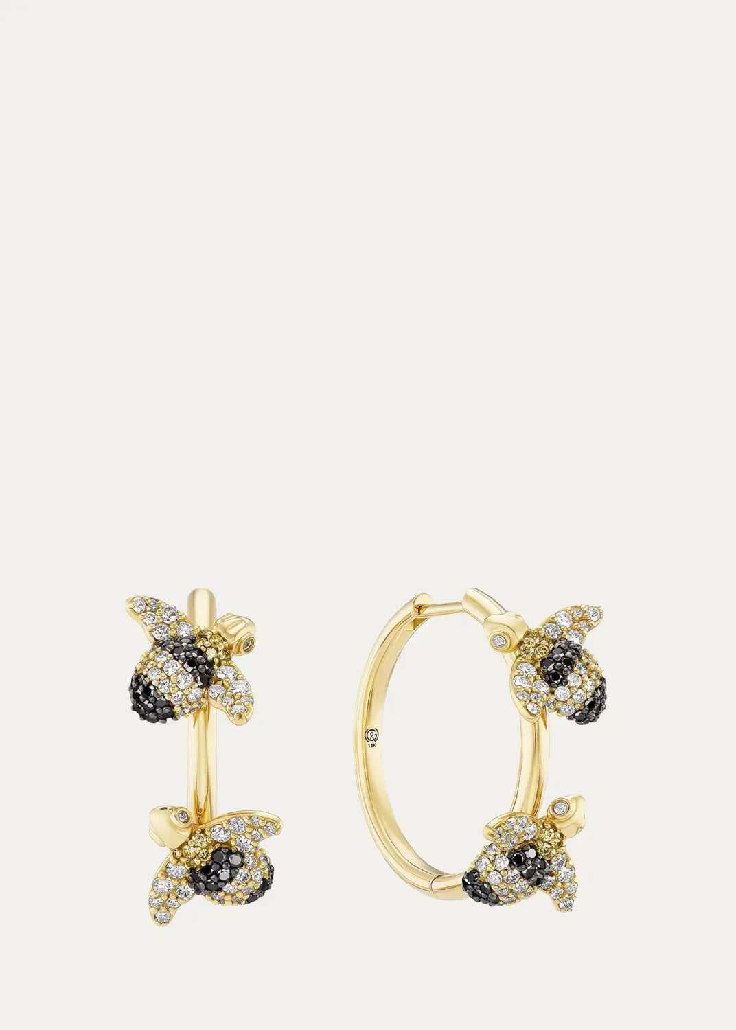 18K Multi-Diamond Pave Bee Hoop Earrings by Grace Winfrey