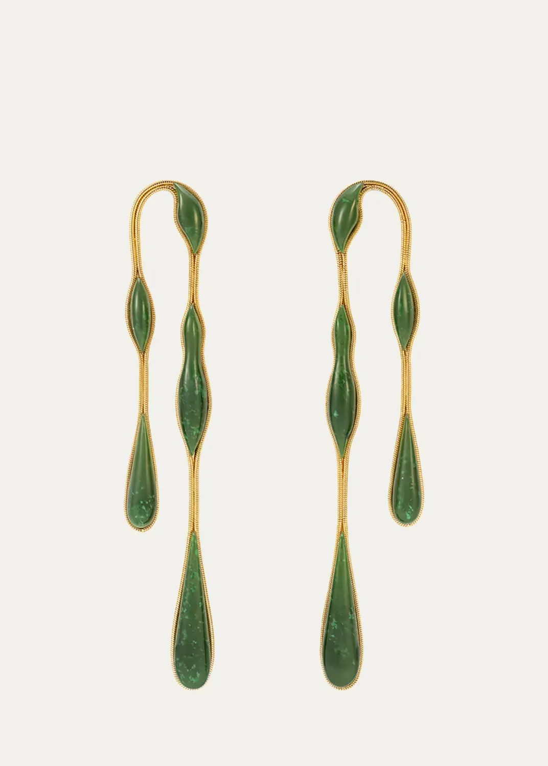 18K Yellow Gold Fluid Jade Doubled Earrings