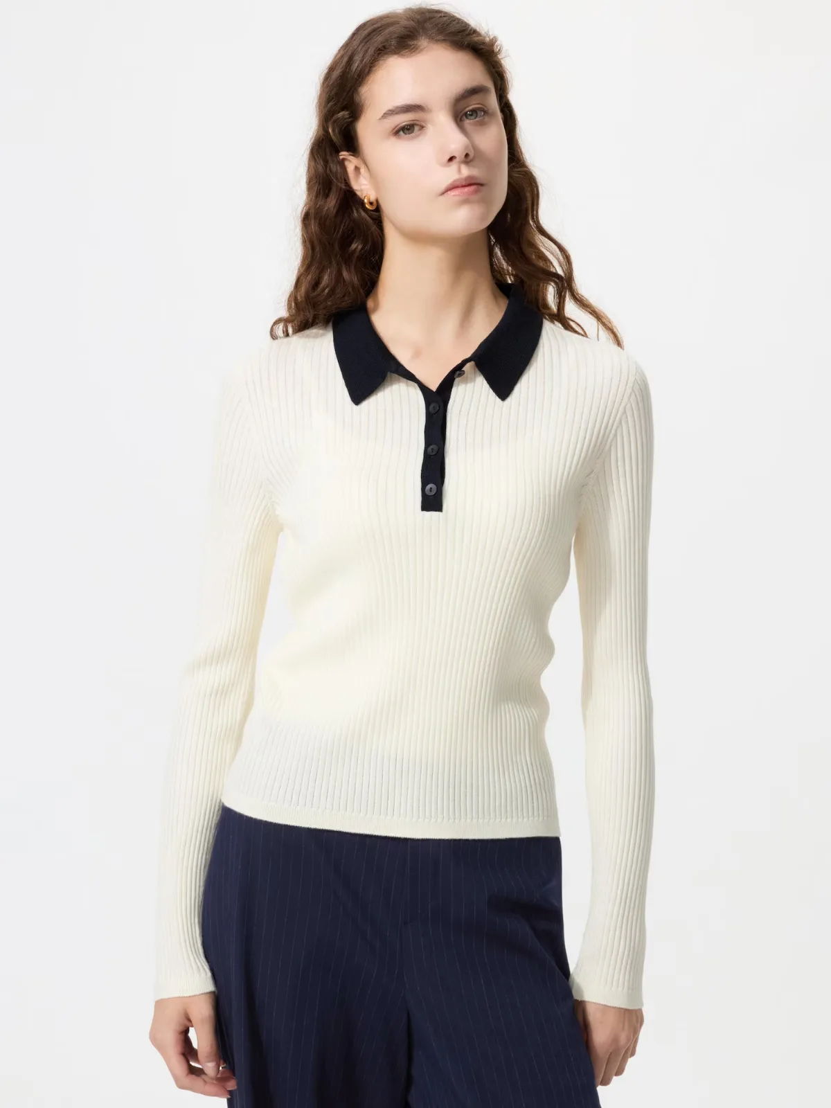 3D Knit Merino Blend Polo Sweater by Uniqlo