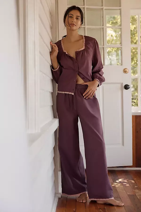 100% Cotton Eyelet-Trim Pajama Set by TBCo