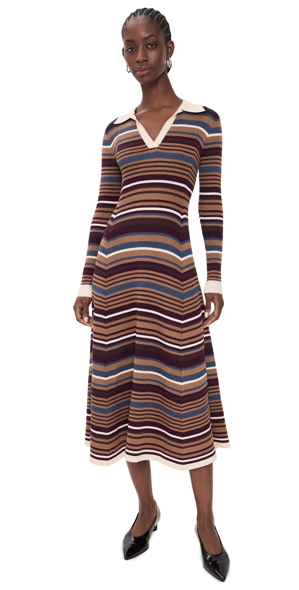 Stripe Collared Long Sleeve Dress by Moon River