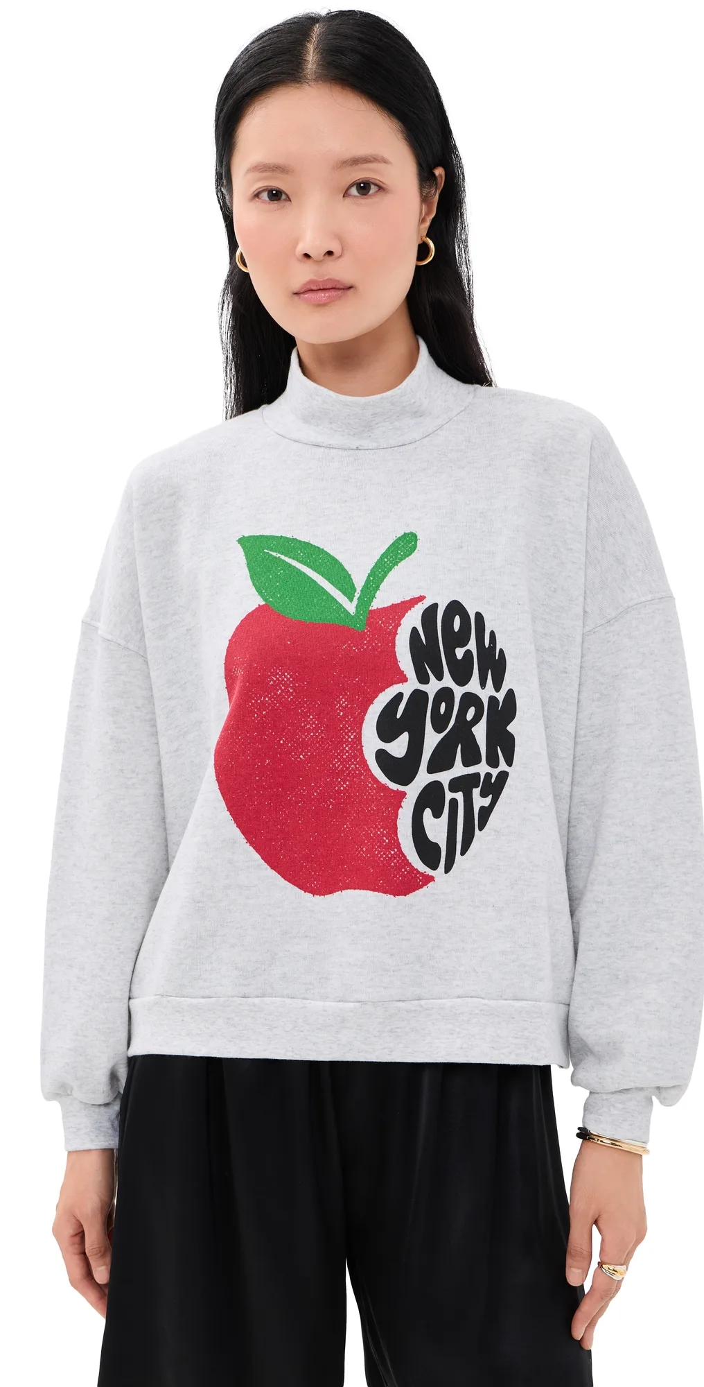 NYC Apple Bite Mock Neck Sweatshirt by Sunny Somewhere