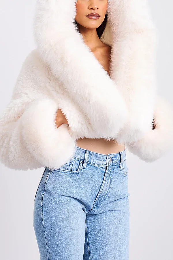 Kali Cropped Faux Fur Hooded Jacket by Miss Circle