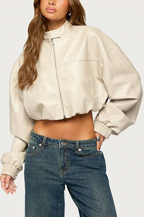 Naeva Cropped Faux Leather Jacket by Edikted