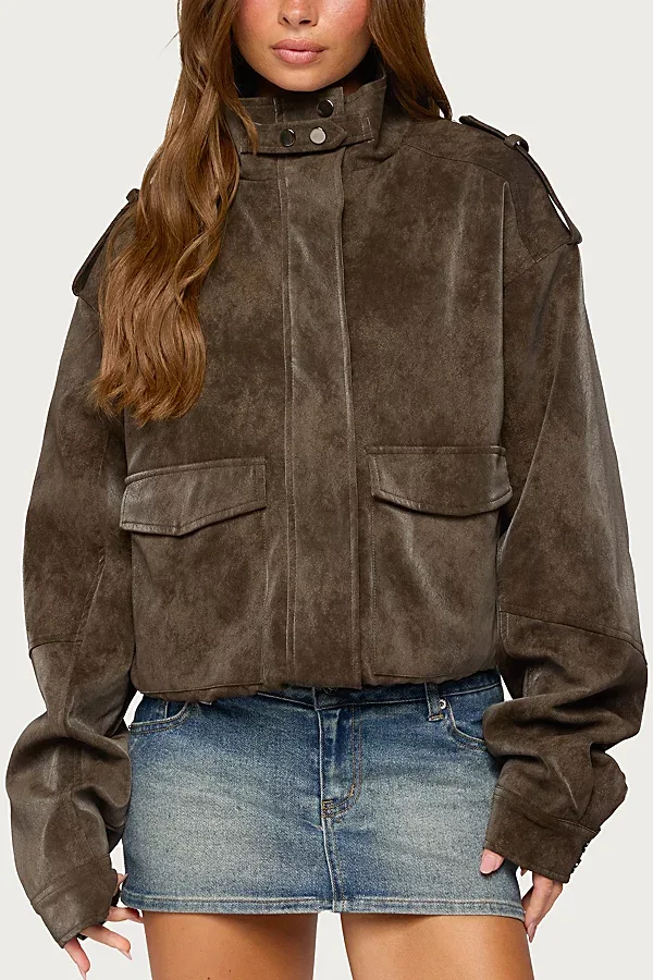 Chaya High Neck Faux Suede Jacket