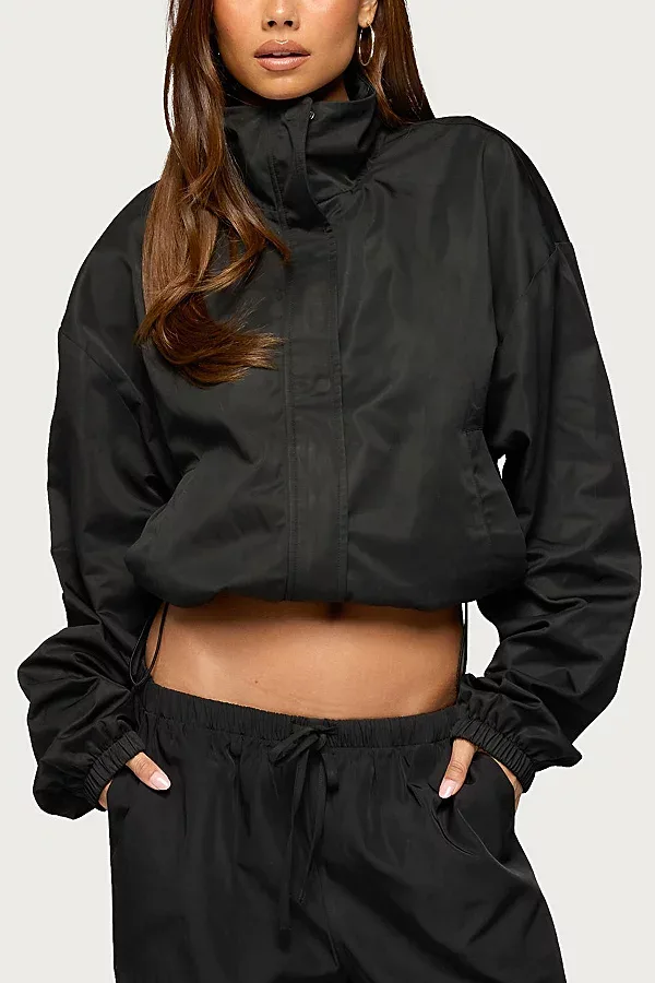 Corinne Nylon Oversized High Neck Jacket by Edikted