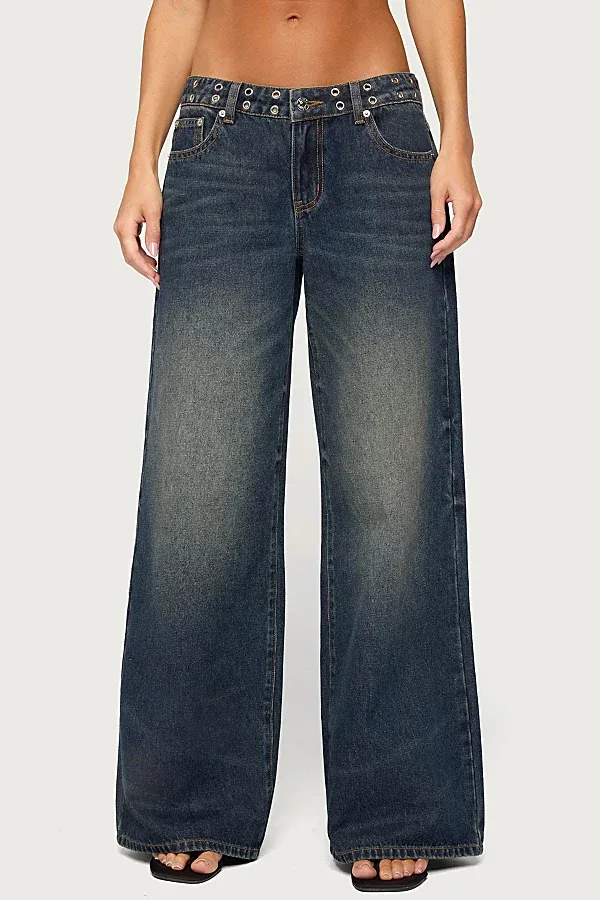 Sauly Low Rise Grommet & Wing Jeans by Edikted
