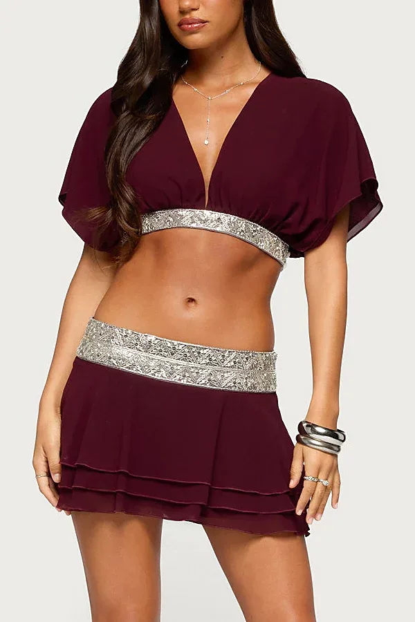 Feila Beaded Chiffon Mini Skirt by Edikted
