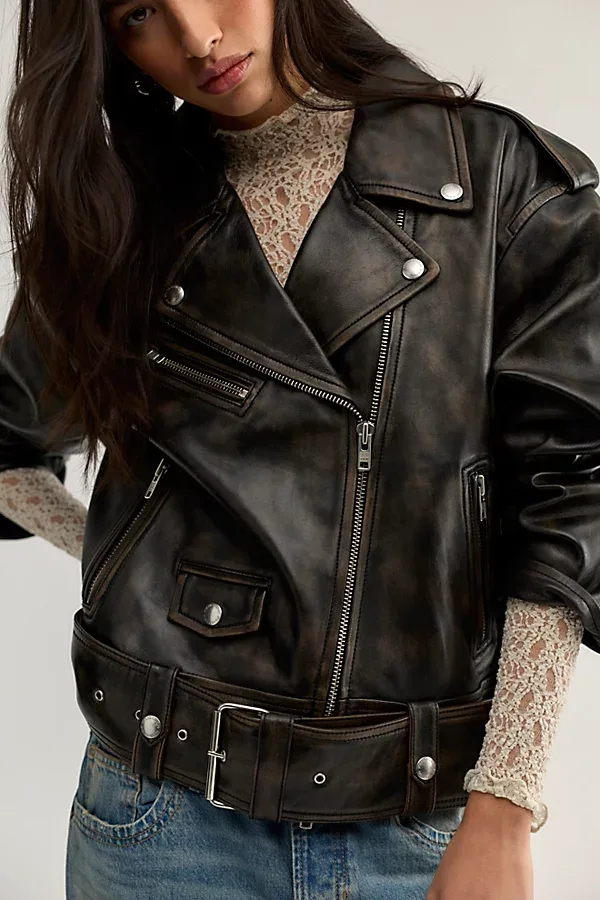Isobelle Oversized Leather Biker Jacket
