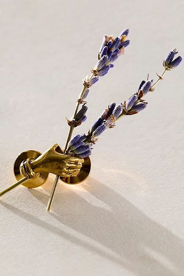 Holding Flowers Hand Lapel Pin - Brass by Rachel Pfeffer
