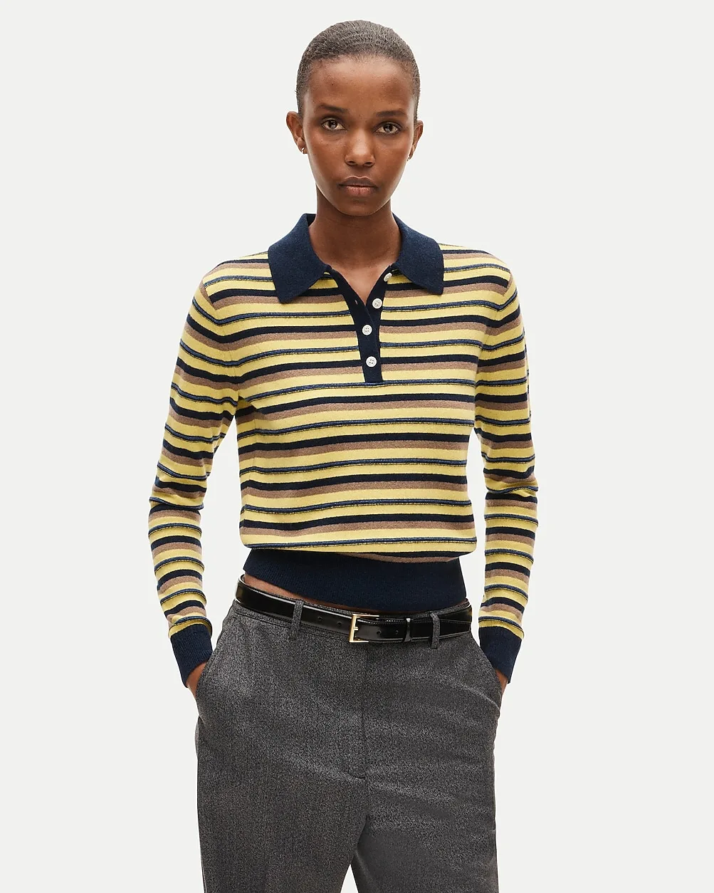 Cashmere Sweater-Polo in Stripe by J.Crew