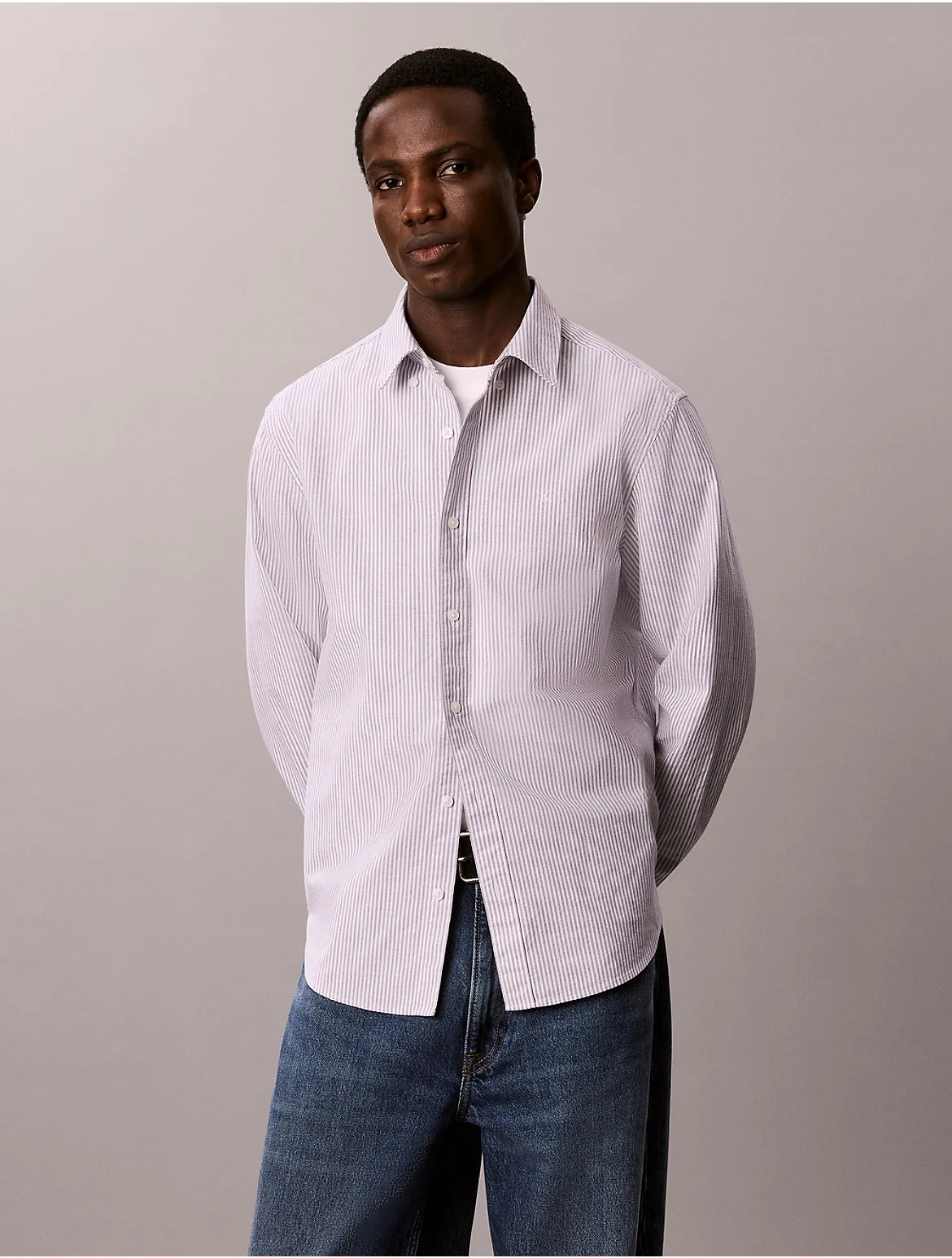 Cotton Stretch Stripe Oxford Classic Button-Down Shirt