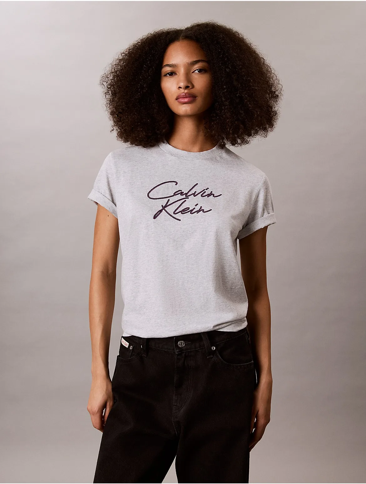 Classic Sequin Script Logo Tee by Calvin Klein