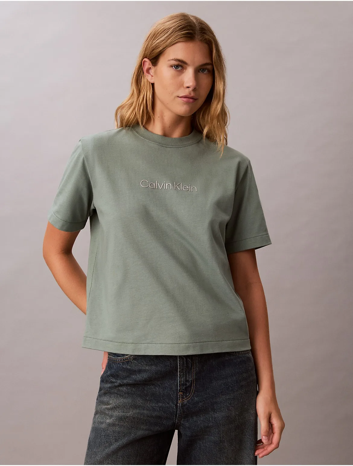 Metallic Logo Boxy Tee by Calvin Klein