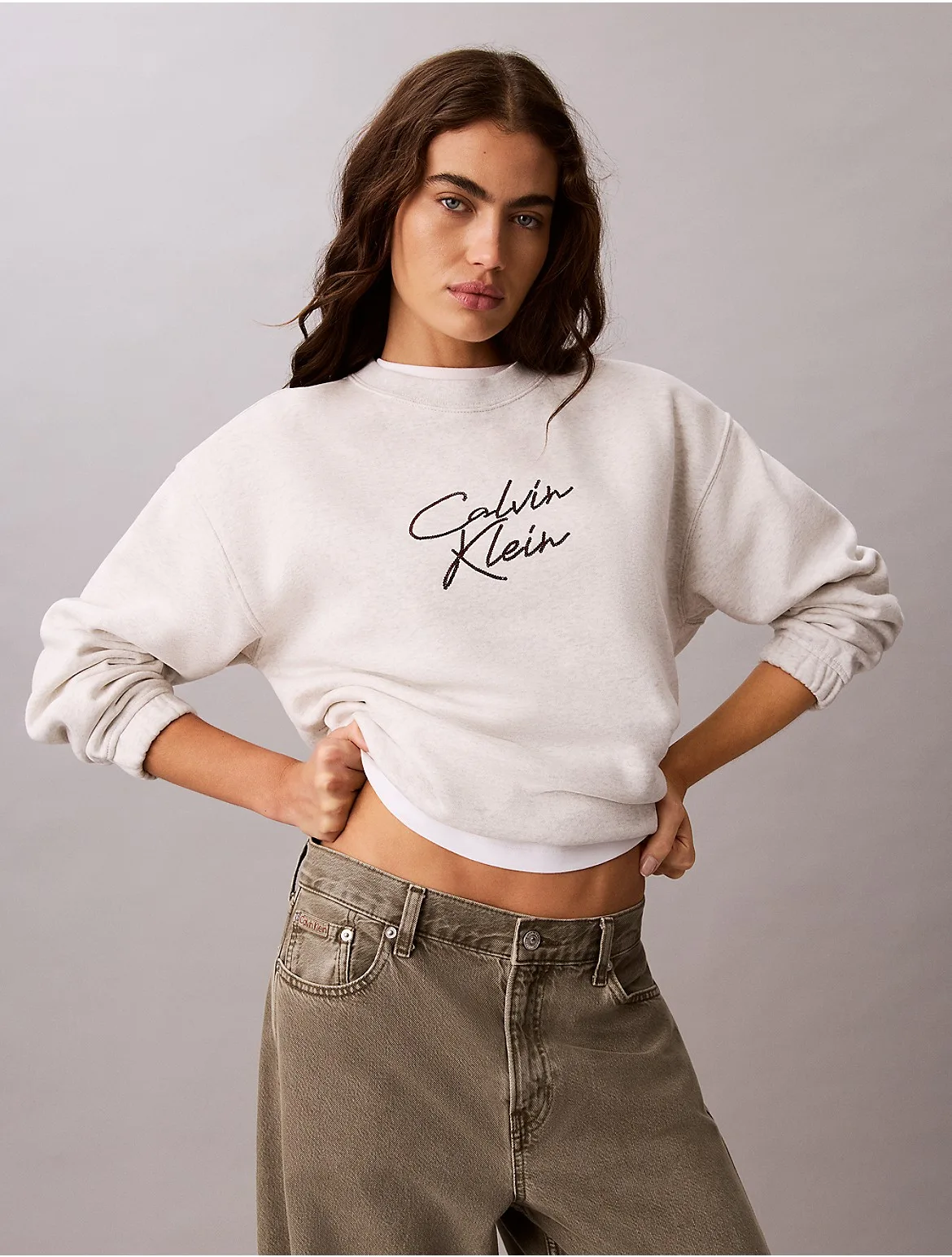 Sequin Script Logo Sweatshirt by Calvin Klein