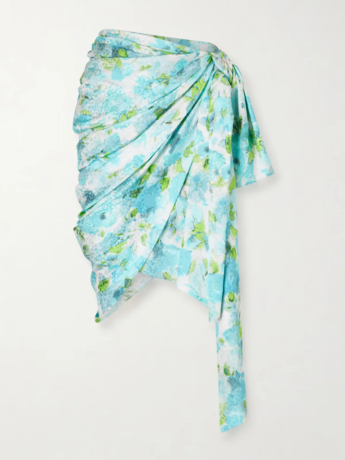 - Floral-print Silk-jacquard Draped Midi Skirt -