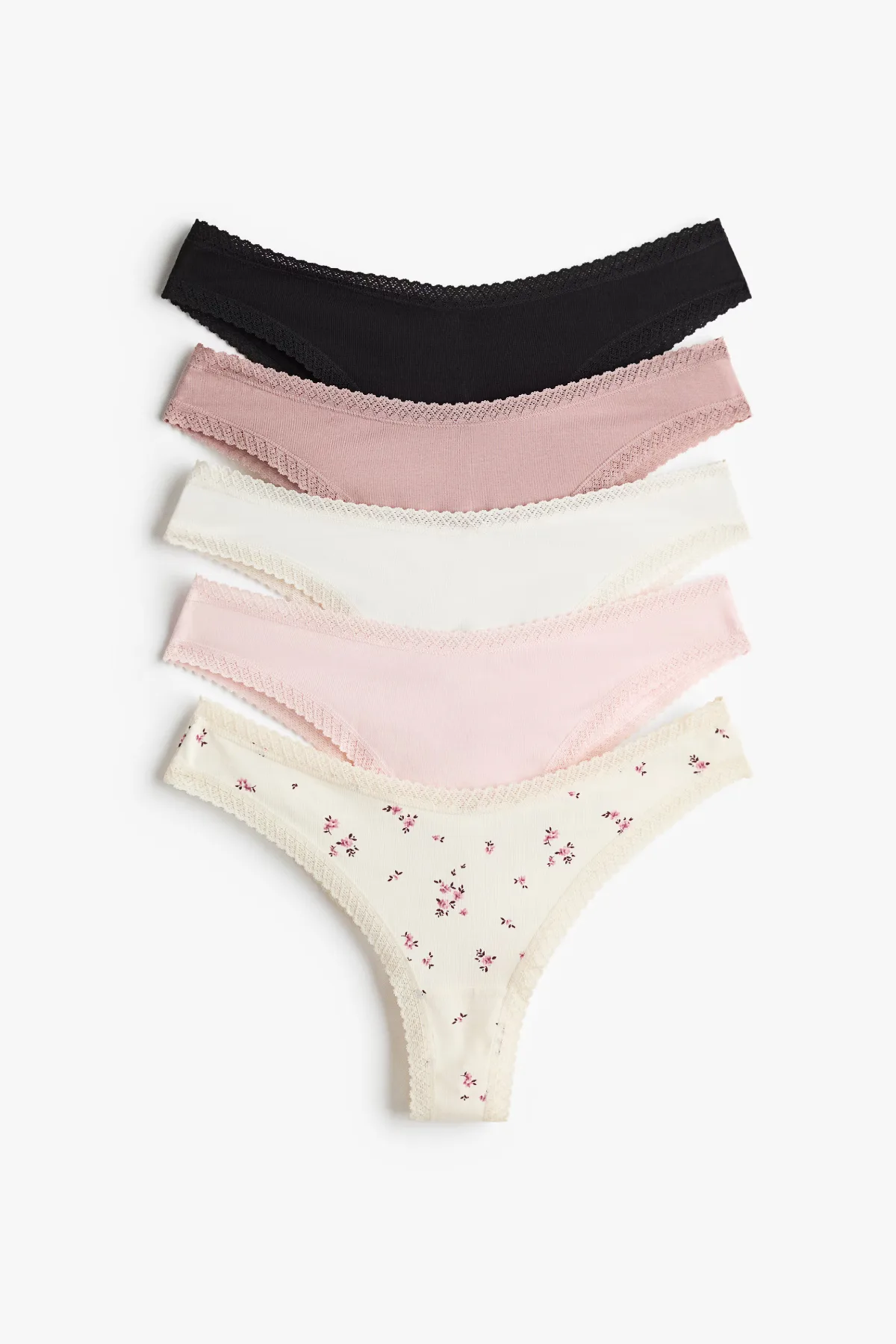 5-Pack Lace-Trimmed Cotton Brazilian Briefs by H&M
