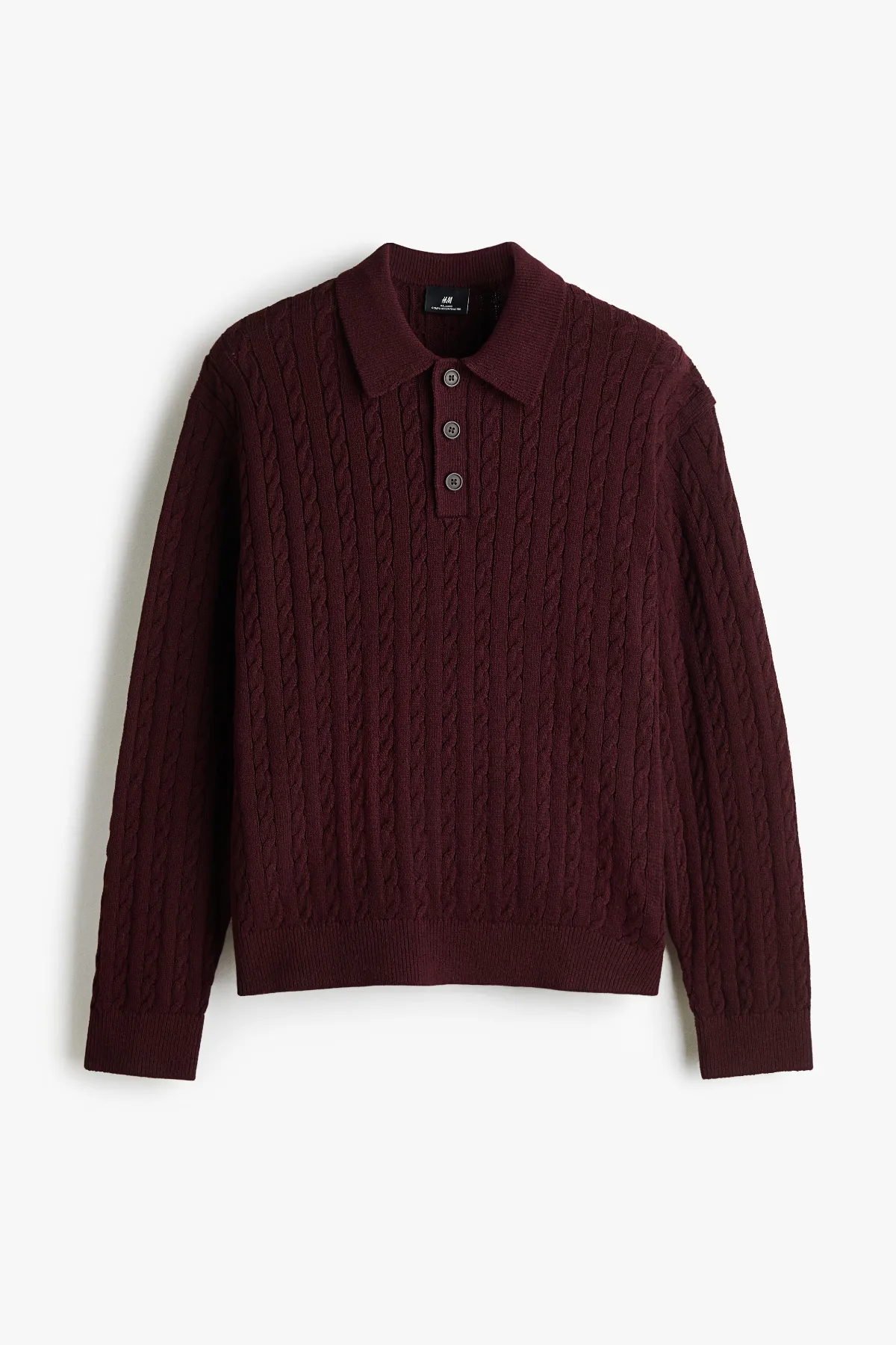Relaxed-Fit Cable-Knit Polo Sweater by H&M