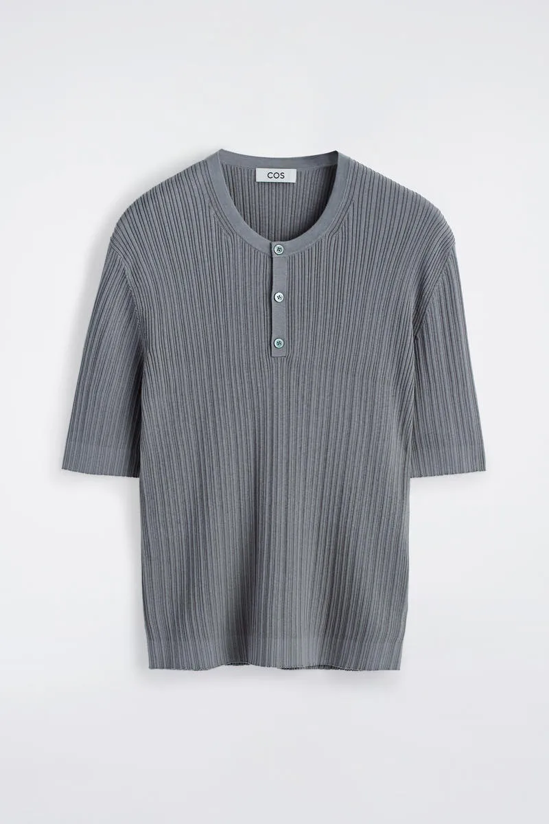 Silk-Cotton Henley T-Shirt by COS