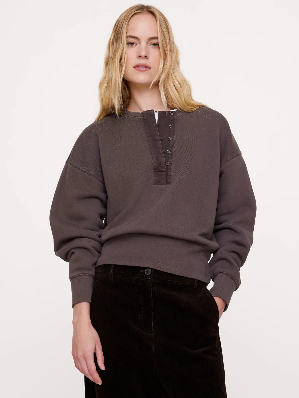 French Terry Henley Sweatshirt by Banana Republic
