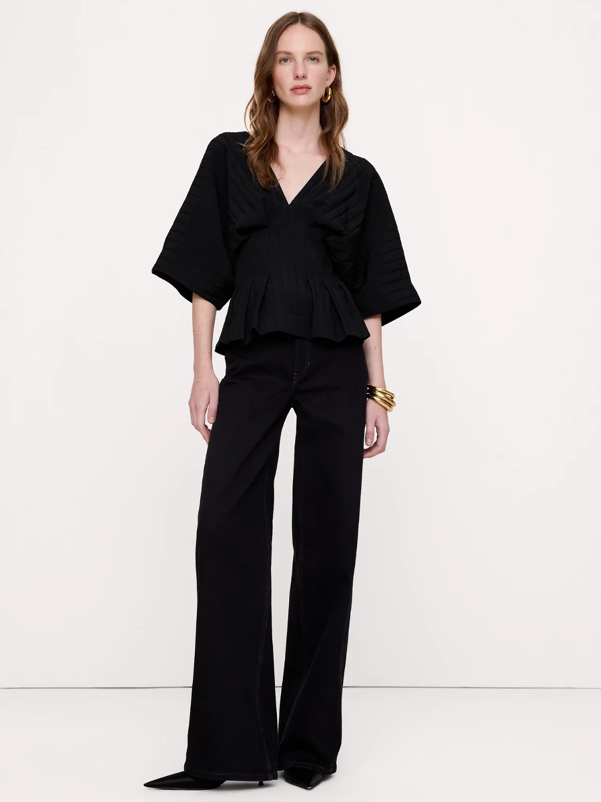 Cinched-Waist Pleated Top by Banana Republic