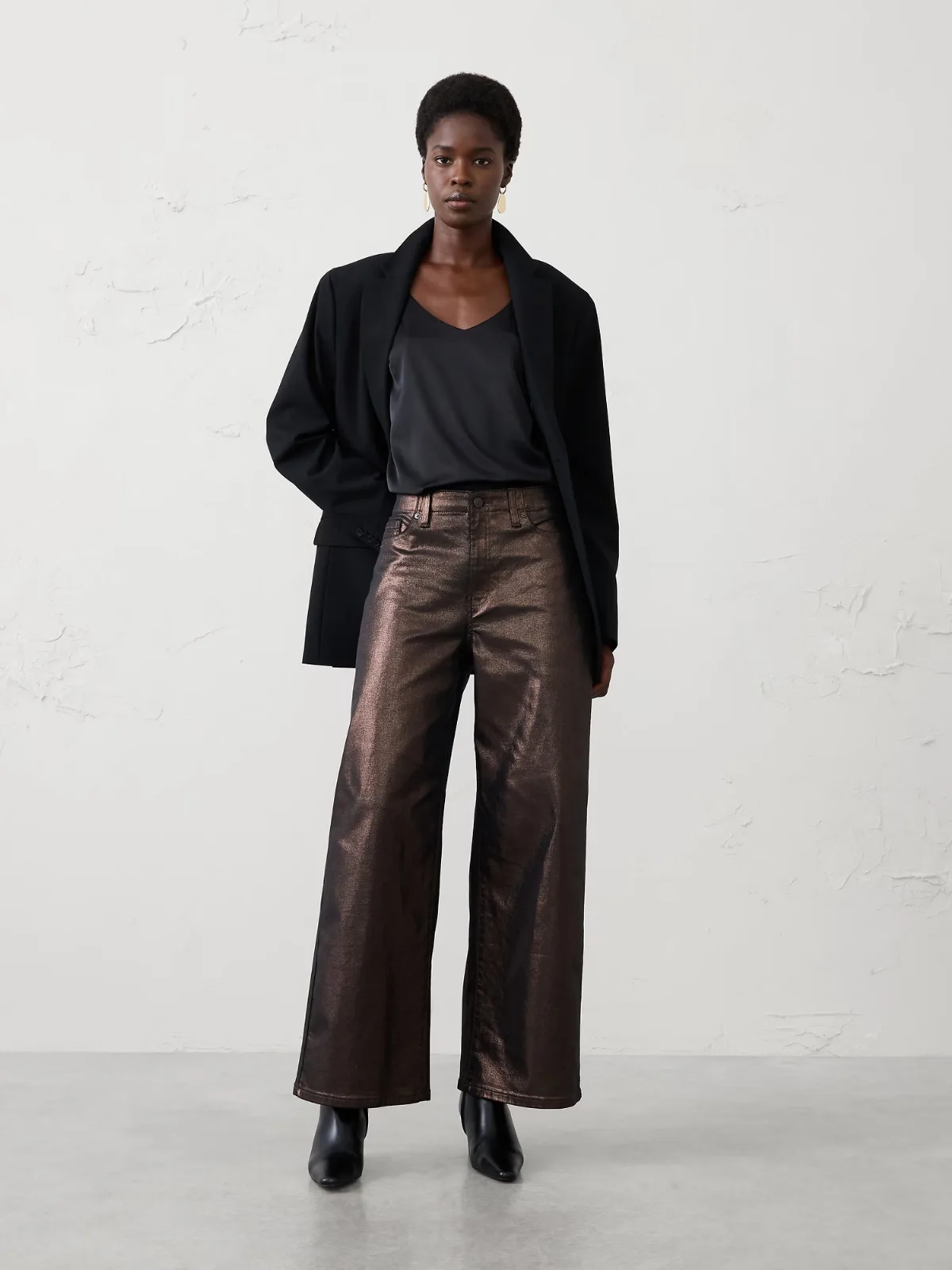 Wide-Leg High-Rise Metallic Pant by Banana Republic
