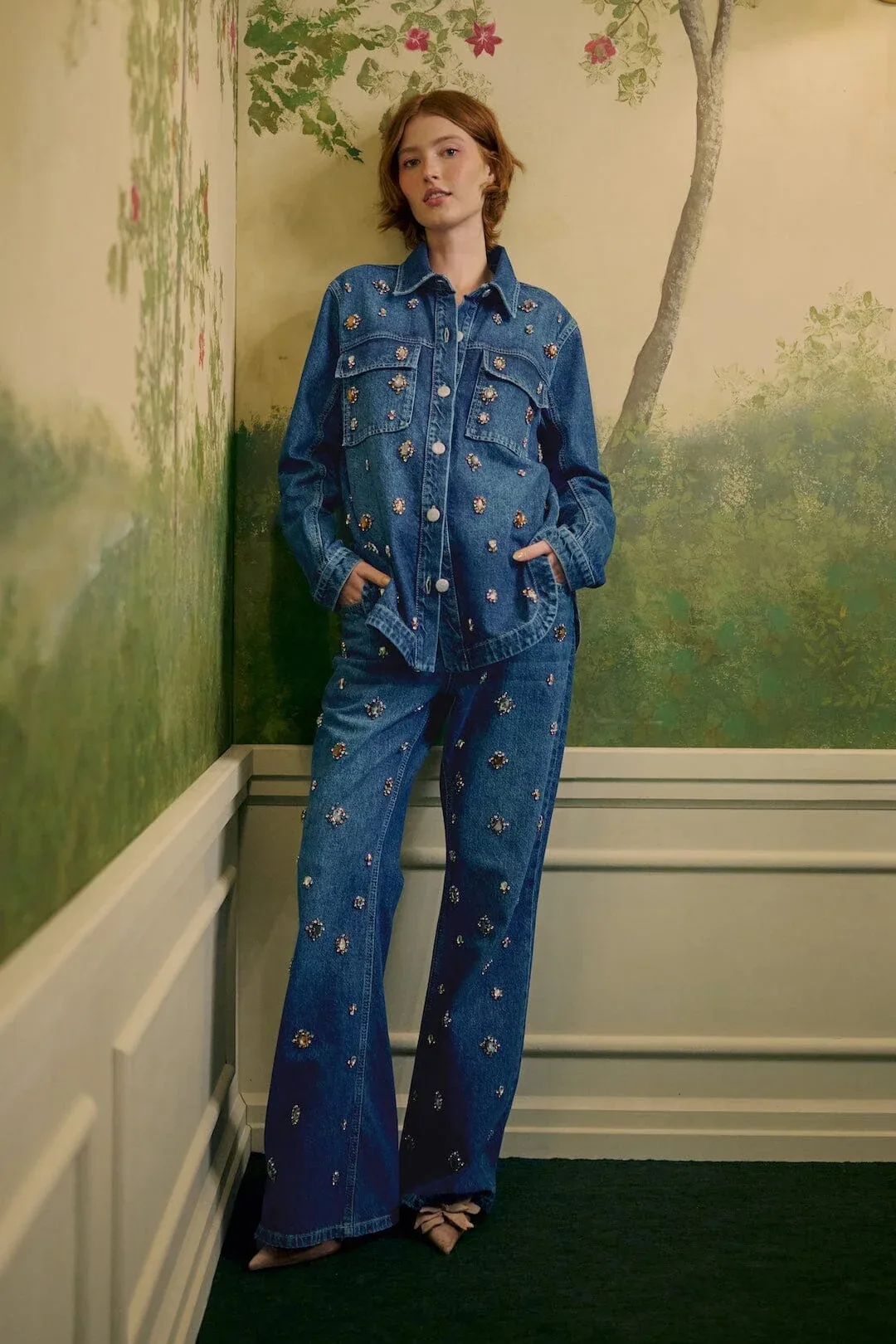 Golden Gems Denim Flared Trousers by FARM Rio