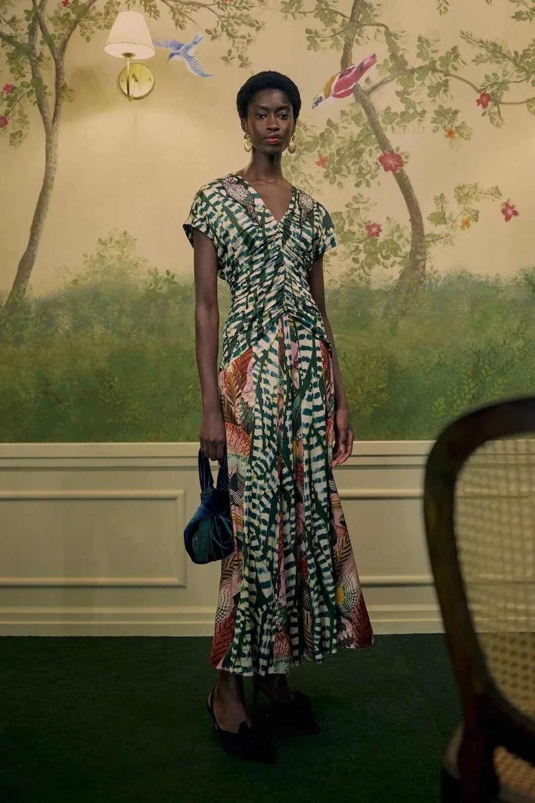 Birds and Striped Leaves Embroidered Maxi Dress by FARM Rio