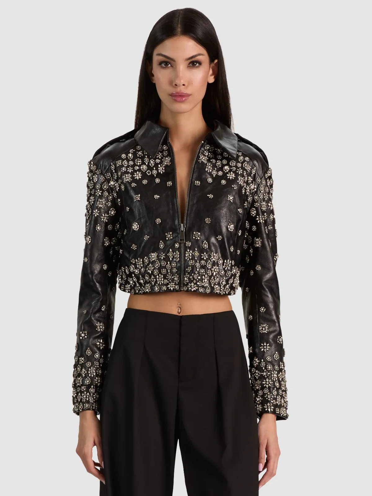 Hyde Embellished Vegan Leather Jacket by Alice + Olivia