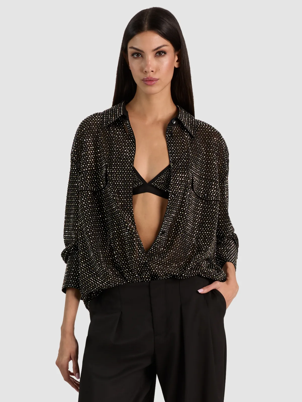Finely Embellished Oversized Utility Shirt by Alice + Olivia