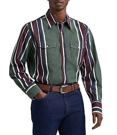 Vintage Inspired Brushpopper Stripe Woven Shirt by Wrangler