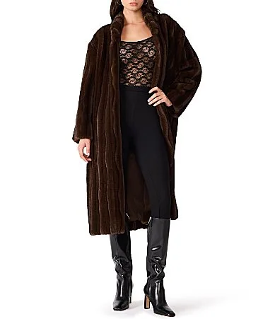 Peclair Collared Long Sleeve Channeled Faux Fur Long Coat by Steve Madden