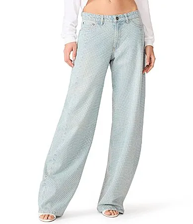 The Rori Crystal Embellished Low Rise Low Curve Barrel Leg Denim Jeans by Steve Madden