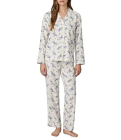 Lauren Ralph Lauren Floral Print Brushed Twill Notch Collar Long Sleeve Pajama Set