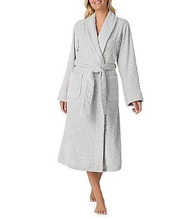 Sheared Plush Shawl Collar Long Sleeve Wrap Long Robe by Irelax