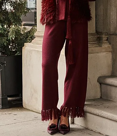 Antonio Melani x Style by Simkins Margaret Coordinating Cashmere Wide Leg Fringe Pants by Antonio Melani