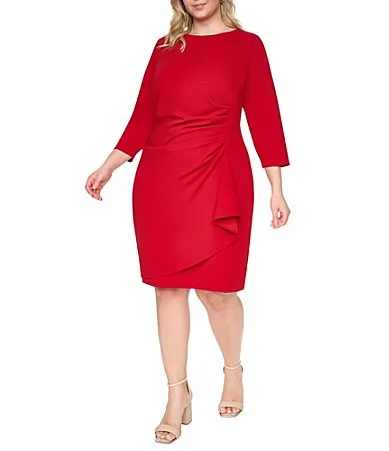 DKNY by Donna Karan Round Neck 3/4 Sleeve Ruched Waist Sheath Dress by Donna Karan