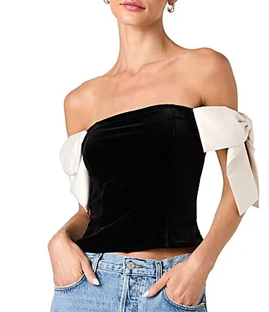 Velvet Carey Satin Bow Off-the-Shoulder Top by French Connection