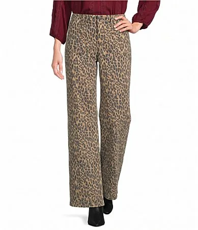 Mid Rise Wide Leg Animal Print Pants by Nurture