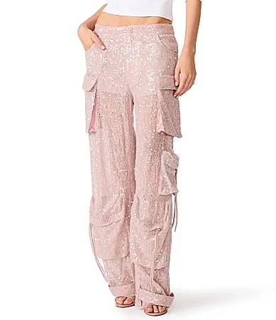 Duo Sequined Lace Mid Rise Utility Cargo Pants